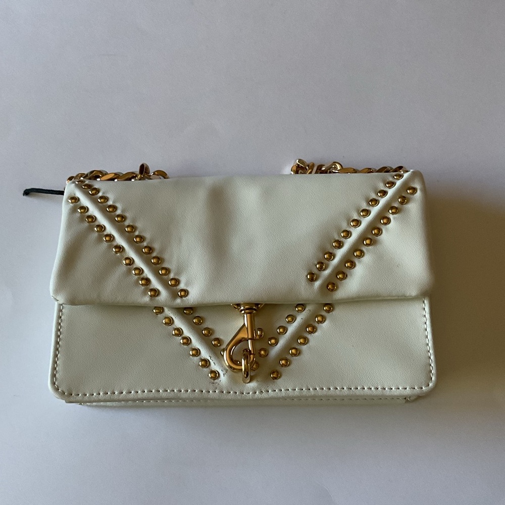 REBECCA MINKOFF V STUDDED CROSSBODY BAG WITH GOLD CHAIN STREP WHITE NWOT